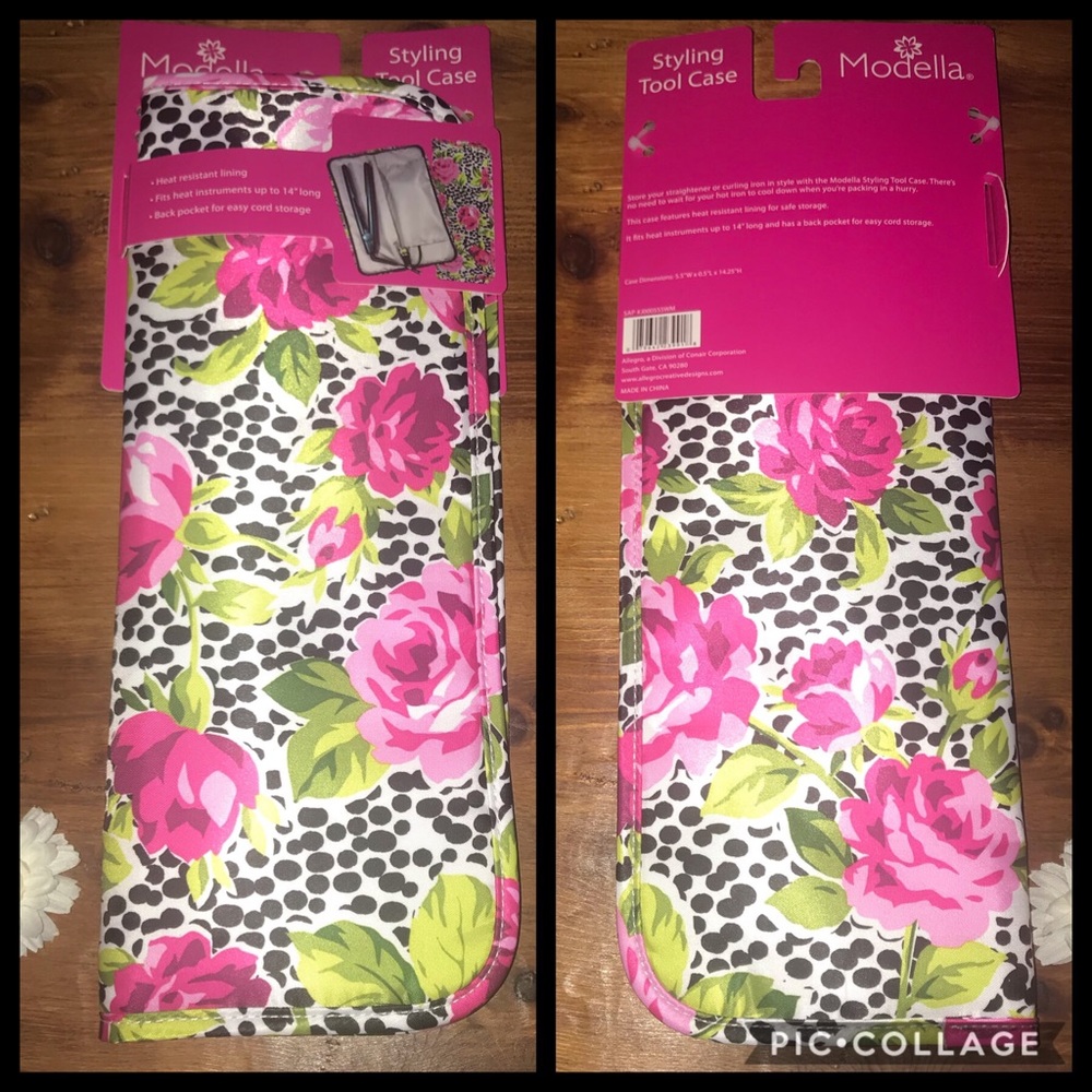 Modella Hot Tool Styling Curling Iron Travel Case Snow Leopard Floral Roses Bag